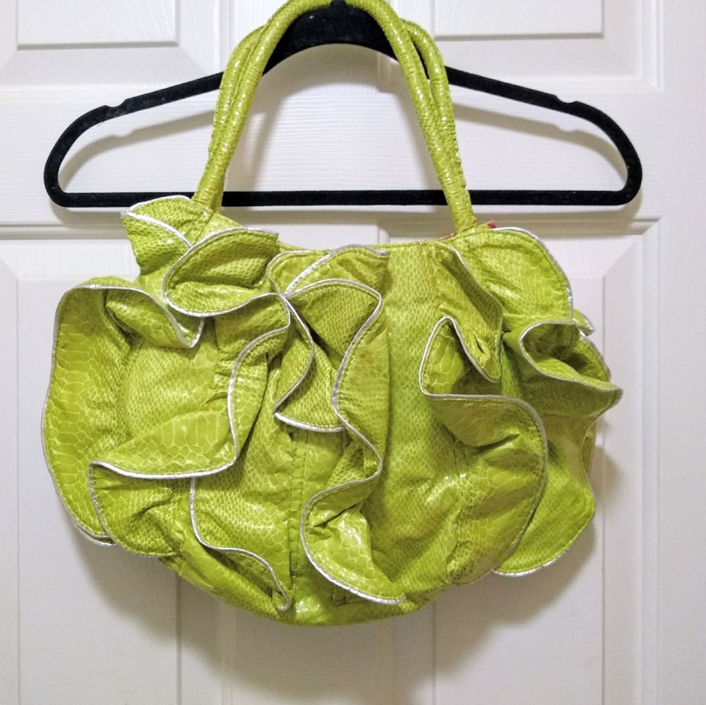 Statement Ruffle & Texture Faux Snakeskin Purse